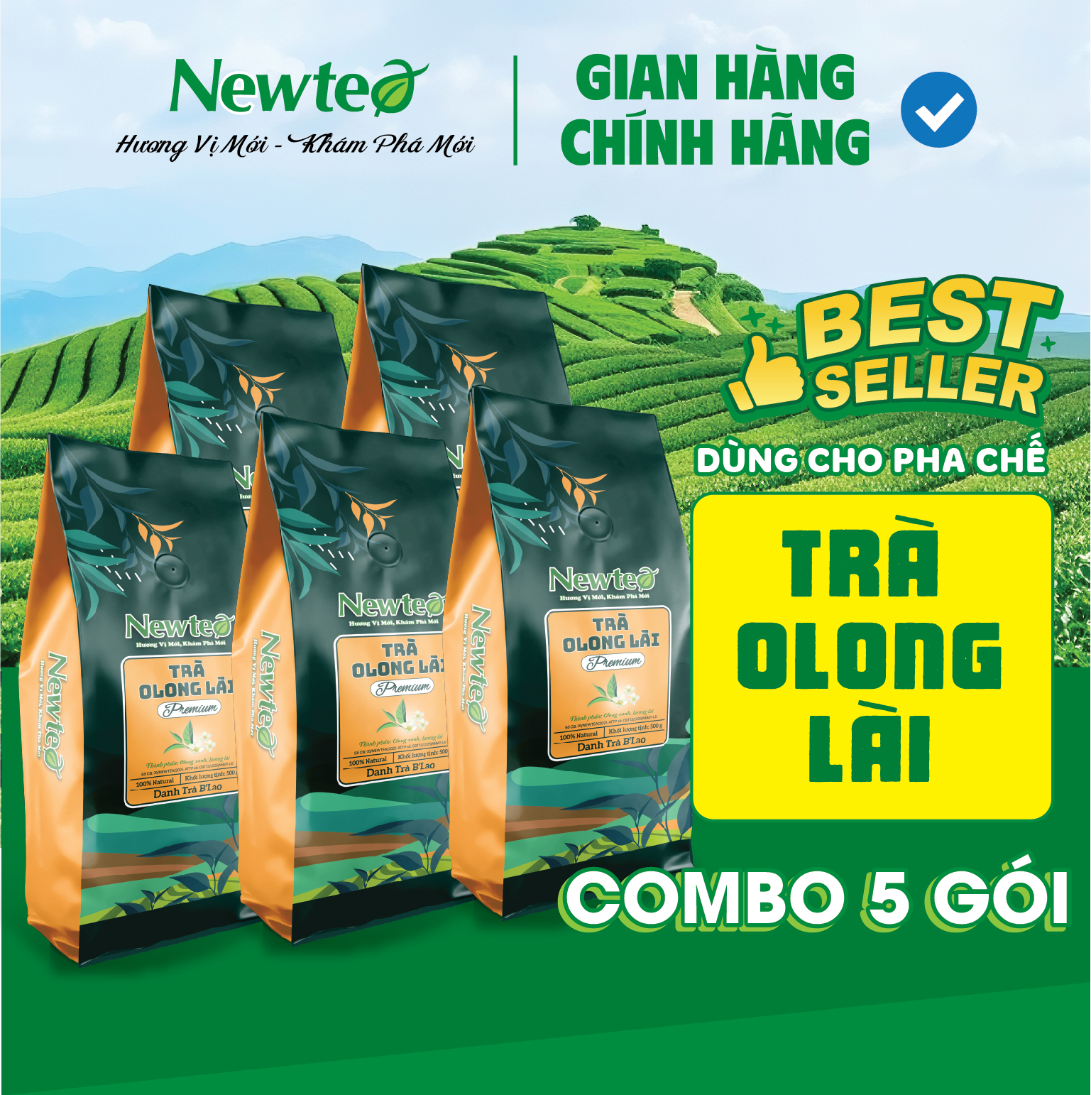 Combo 5 Gói Trà Olong Lài Cao Cấp Newtea 2500g - Pha Trà Sữa Cốm, Olong Nhài Sữa Phê La, Trà Trái Cây