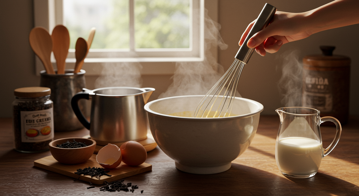 Thưởng thức Hồng Trà Kem Trứng tự làm tại nhà, mang lại sự thư giãn và hương vị độc đáo.
