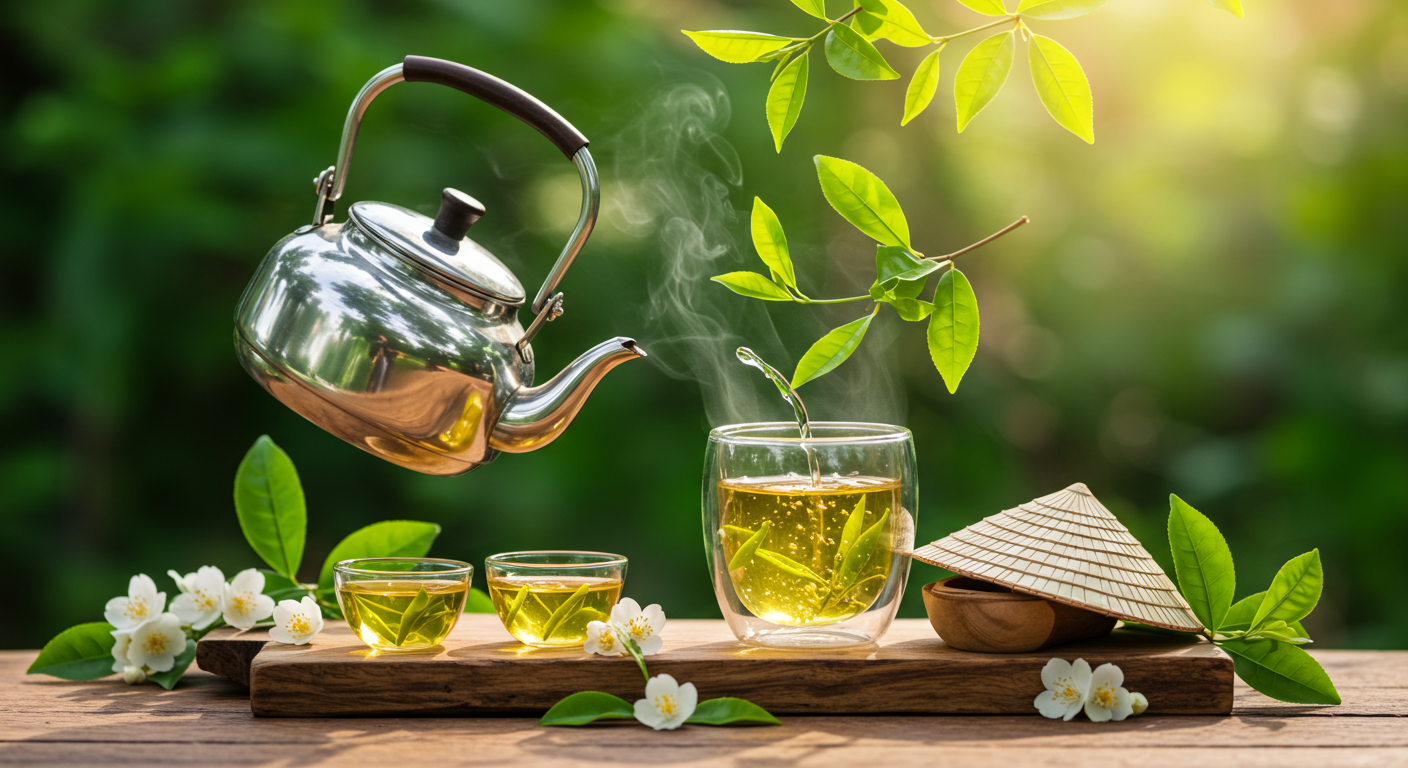 Khám phá nghệ thuật pha chế lục trà lài tại nhà với hương thơm dịu nhẹ, mang đến trải nghiệm thư giãn tinh tế.