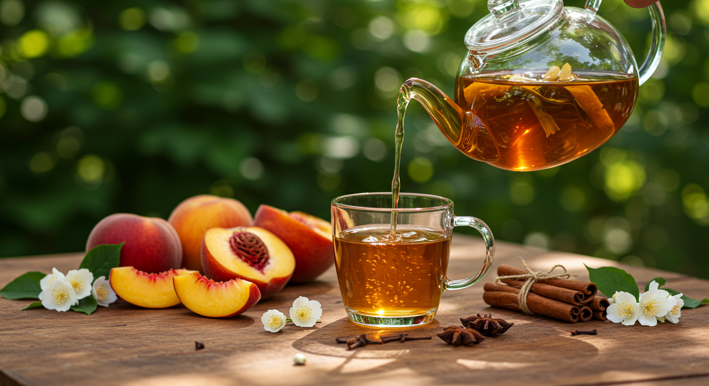 Ly trà đào nhài quế hoa tươi mát mang đến cảm giác thư giãn mùa hè.